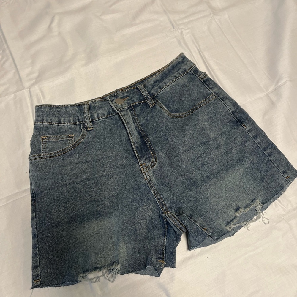 SHEIN Blue Jean Shorts Distressed Cut-Off Style